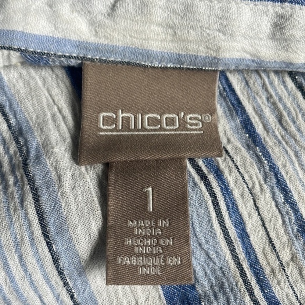 Chicos top blue white silver pinstripe size 1 or size 8/10 - Picture 5 of 9